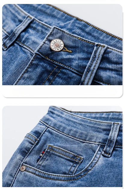 2026 Summer Men's Jeans Slim Fit Jeans Thin Stretch Straight Light Business Casual Denim Long Pants Male Classic Style Brand