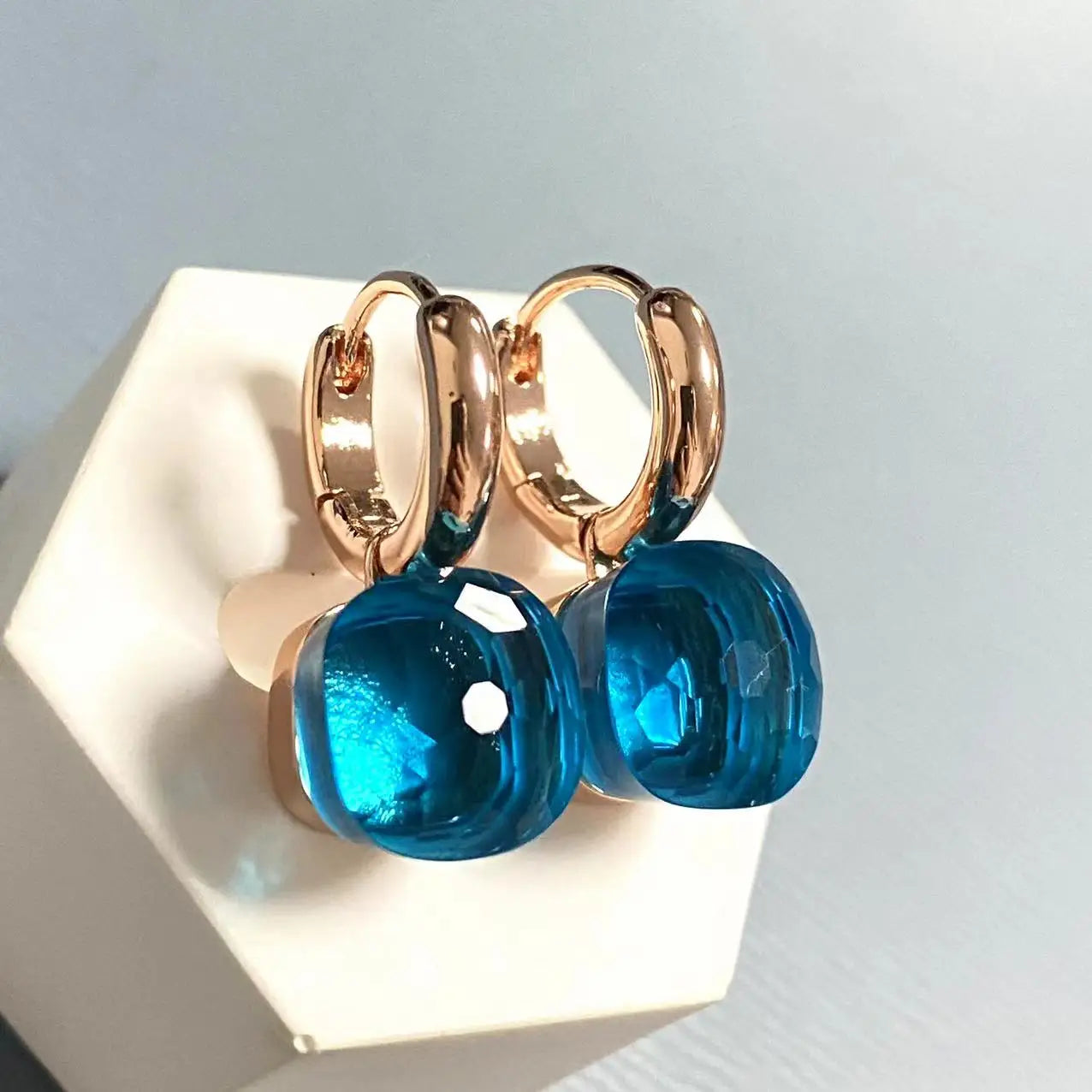 10.6mm Classic Nudo Earrings For Women High Quality Crystal Earrings Square Blue Topaz Earrings Fashion Jewelry Gift