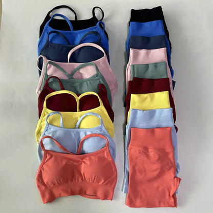 No Logo Women 2 Pieces Yoga Set Cross Straps Bra Beautiful Back Tops High Waist Sport Short Scrunch Bum Workout Short Gym Suit