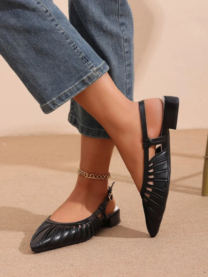 Elegant Pointed Toe Slingback Sandals for Women Summer - Pleated Mesh Low Block Heel Pumps - Adjustable Buckle Strap Dress Shoes