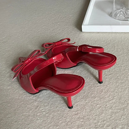 Big Size 43 Butterfly-knot Slingbacks Women Pumps Elegant Pointed Toe Thin Heels Shoes Sexy Banquet Zapatos De Mujer