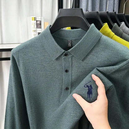 High quality luxury knitted long sleeve T-shirt men's autumn new designer brand Pony embroidery fashion Paul classic polo shirt