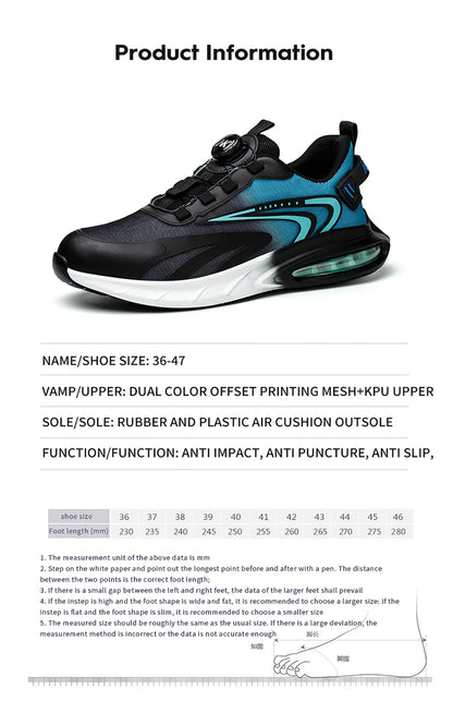 Rotating buckle lightweight and breathable work shoes, protective shoes, industrial safety, puncture resistant steel toe shoes