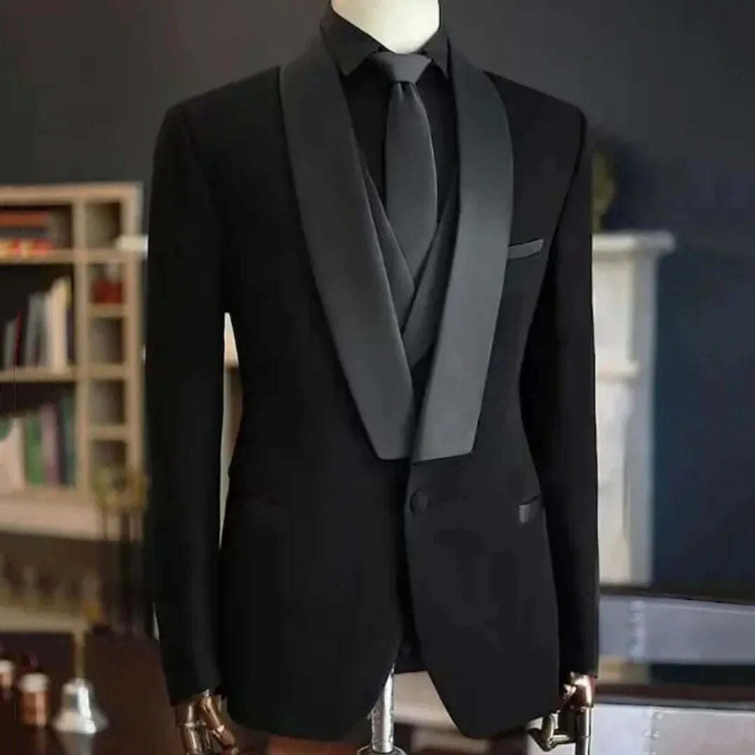Men Suit 3 Pieces Black With Bright Lapel Single Button For Wedding Banquet Party Prom Business Work Daily Jacket Vest Pants