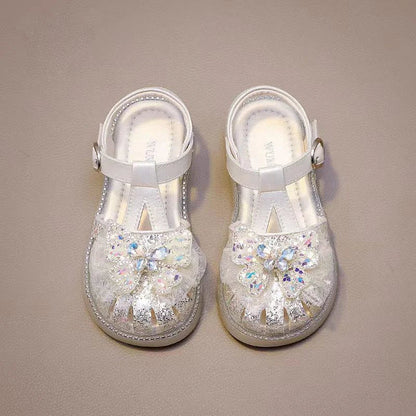 New Summer Children Crown Sandals Wedding Party Girls Bowknot Pearl Shoes Sweet Elegant Kids Causal Flat Sandals