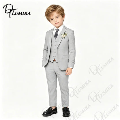 Boys' Slim-Fit 4-Piece Suit Set in Gray for Weddings & Formal Events