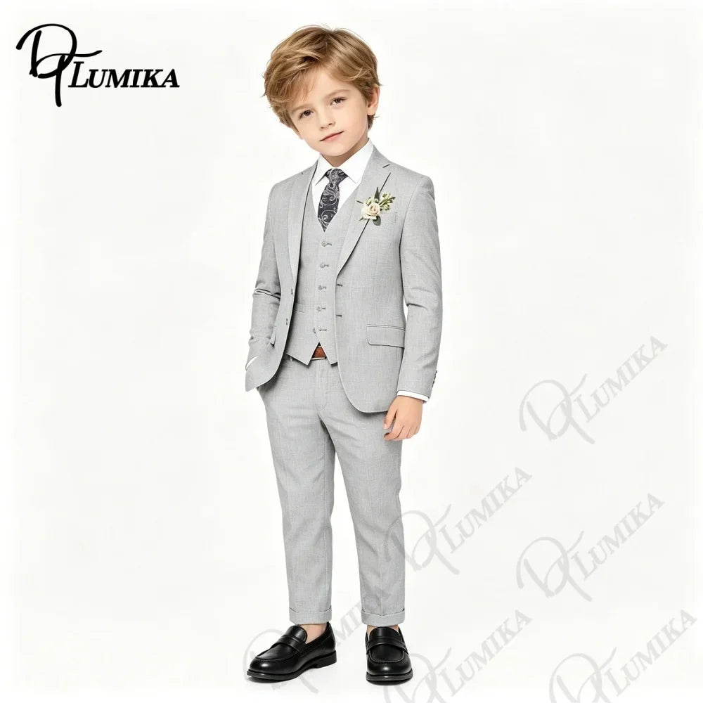 Boys’ Slim Fit 4-Piece Gray Suit Set for Weddings & Formal Events