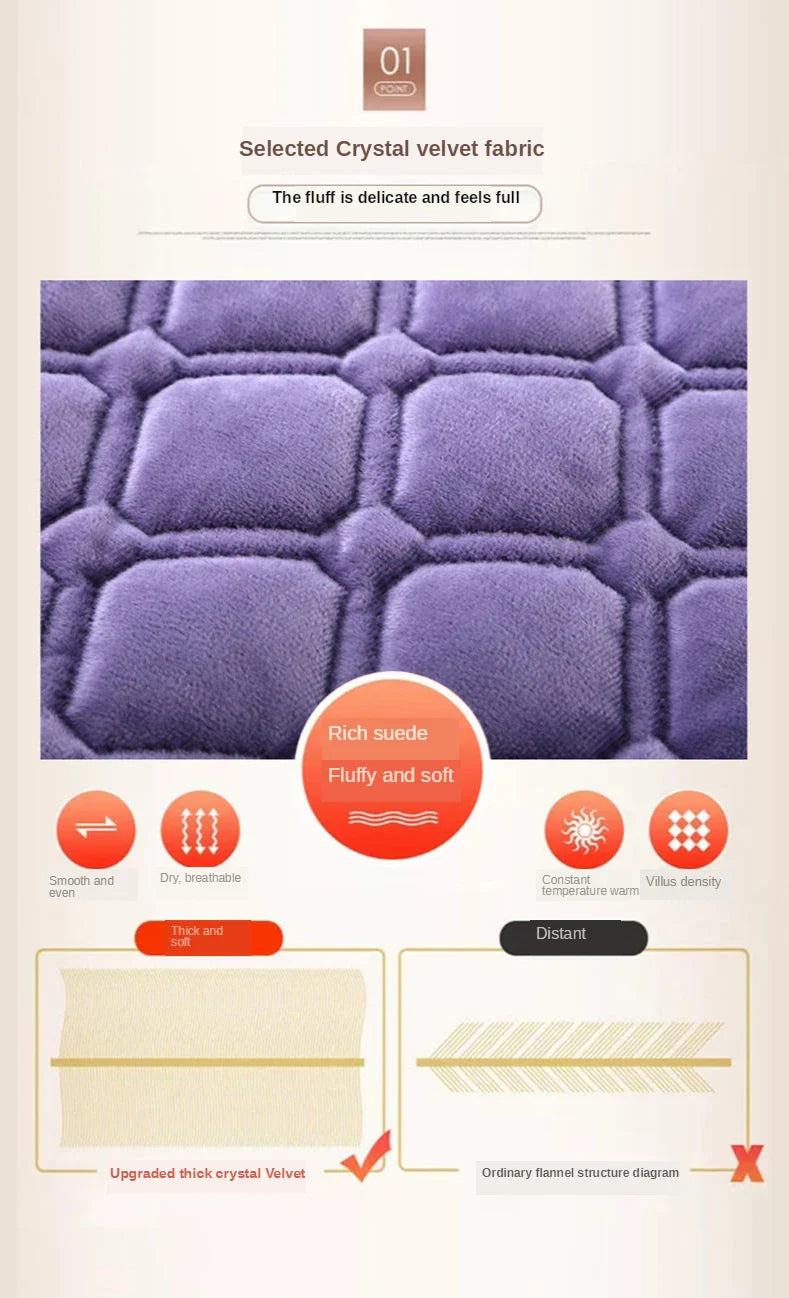 Solid Color Soft Velvet Quilted Bed Cover Blanket Short Plush Sofa Towel King Queen Size Anti-slip Bed Sheet 270x230cm Bedspread