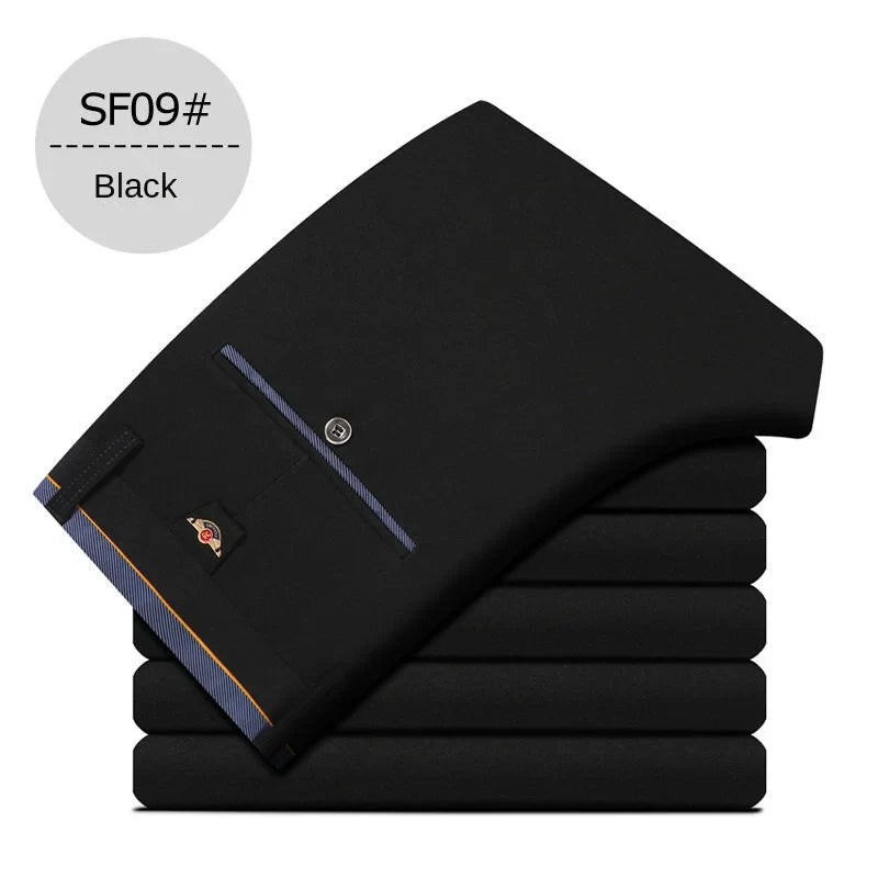 Fashion Men's Dress Pants Black Straight Business Casual Trousers Stretch Non-Ironing Slim Fit Formal Wear Suit Pants for Man