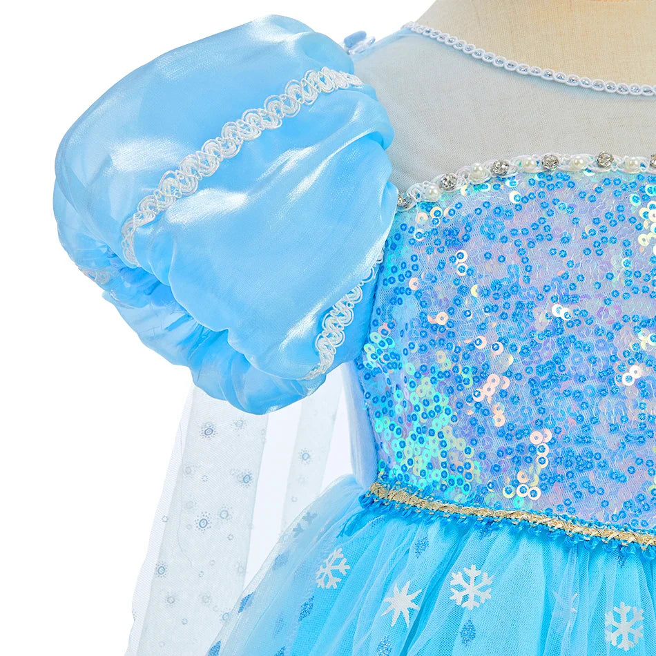 Children Princess Fancy Costume Elsa Party Carnival White Dress Up for Girl Christmas Birthday Cosplay Belle Snowflake Vestidoes