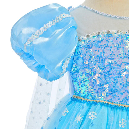 Children Princess Fancy Costume Elsa Party Carnival White Dress Up for Girl Christmas Birthday Cosplay Belle Snowflake Vestidoes