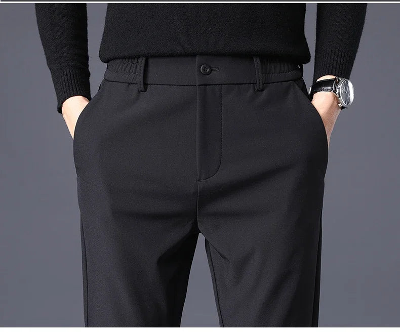 Fleece Pants Thick Men's Winter New Stretch Slim Business Warm Korean Fashion Plush Classic Trousers Male Brand 28-38