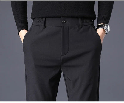 Fleece Pants Thick Men's Winter New Stretch Slim Business Warm Korean Fashion Plush Classic Trousers Male Brand 28-38