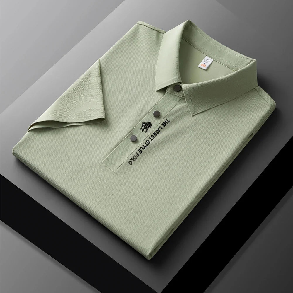 High quality silk breathable short sleeve POLO shirt men's lapel top 2024 summer new light luxury brand printed casual T-shirt