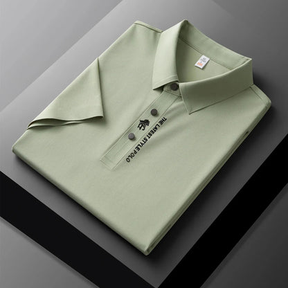 High quality silk breathable short sleeve POLO shirt men's lapel top 2024 summer new light luxury brand printed casual T-shirt