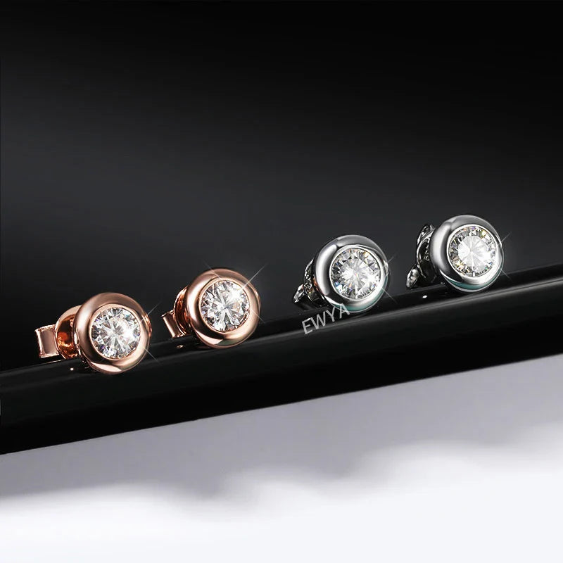 Oval Round Bezel 0.5CT Moissanite Stud Earrings for Women 925 Silver Plated 18k Pass Diamond Test Bubble Ear Jewelry Gift