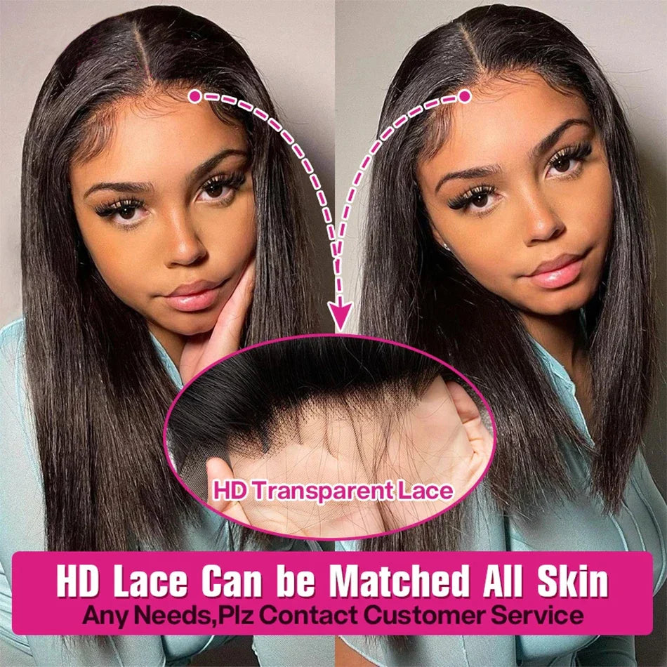 Bone Straight Short Bob Wigs Glueless Lace Front Human Hair Wigs 13x4 HD Transparent Lace Frontal Wig for Women Pre Plucked 250%