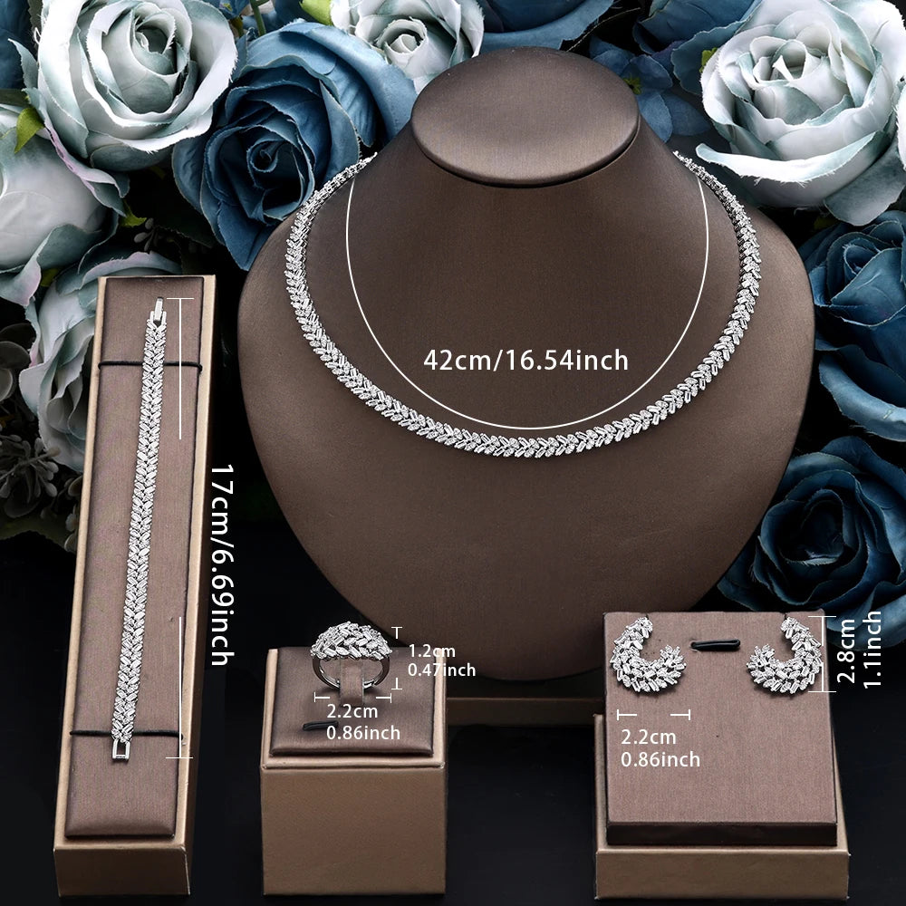 2025 New 4-piece Cubic Zirconia Wedding Jewelry Set Geometry Dubai Africa Luxury Bride Wedding Jewelry Set