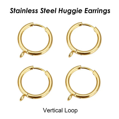 50 x Stainless Steel Huggie Earring Hooks with Loop, Gold Color Huggie Hoop Earring with Jump Ring for DIY Jewelry Findings