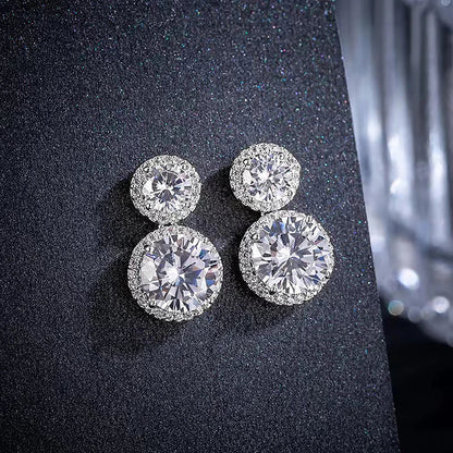 5cttw Moissanite Drop EarringsCertified Certificates 925 Sterling Silver Double Round Cut Halo Diamond Stud Earring for Women