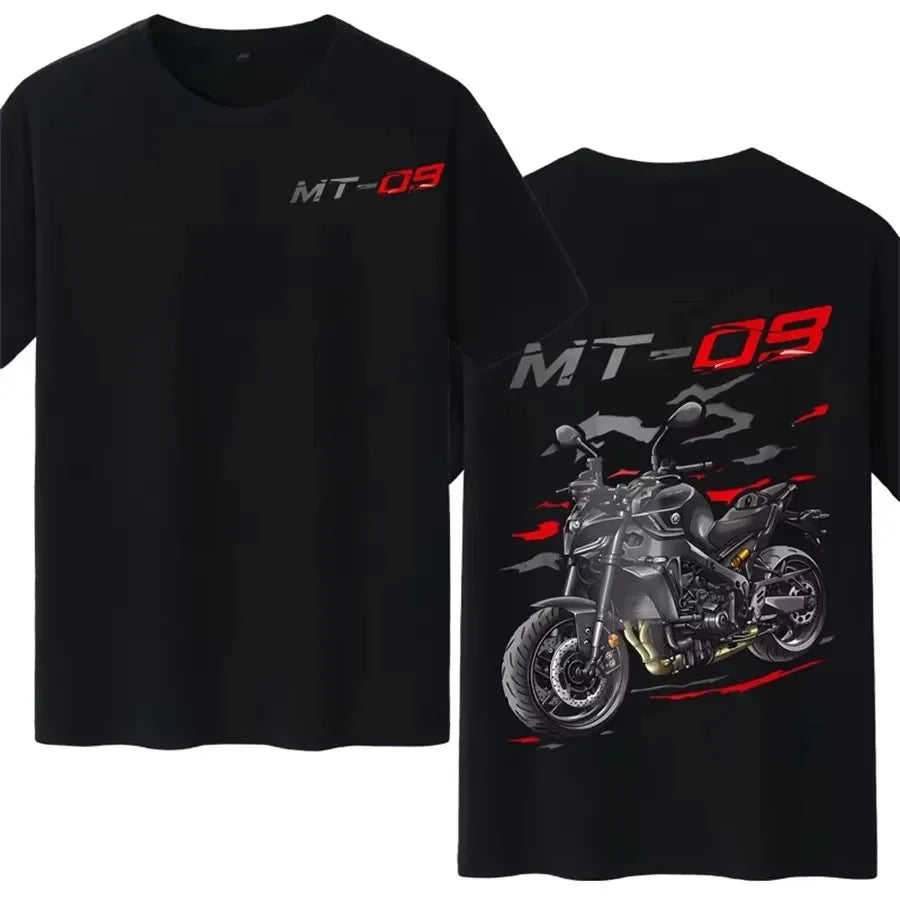 MT-09 Motorcycle Rider Cotton Printed T-shirt, Men's and Women's Short-sleeved Retro Casual Cotton Graphic T-shirt