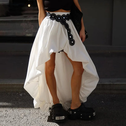 Fashion White Asymmetrical Long Skirts Female A-line Hem Vacation Skirt High Waist Casual Loose 2026 Summer Club Party Skirts