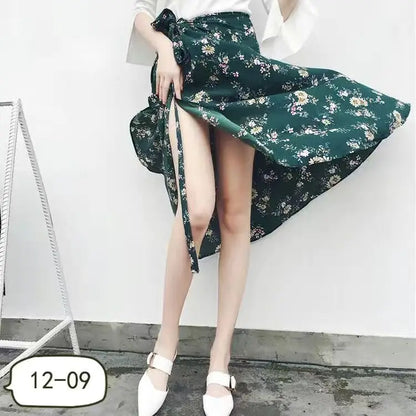 Wrap Skirts Women Casual Chiffon Tie-Waist Ruffle Wide Leg Loose