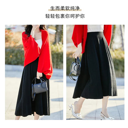 Autumn And Winter High Waist 100% Pure Wool Skirt Female Slim Long Knitted Wool Skirt Loose Wearing A-Line Skirt