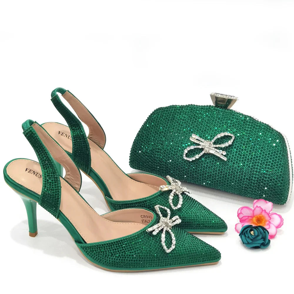 Fashionable Party Shoes and Bags Nigerian Women’s Party Suit Medium Heel Pointed Toe Women’s Shoes and Same Color Bags