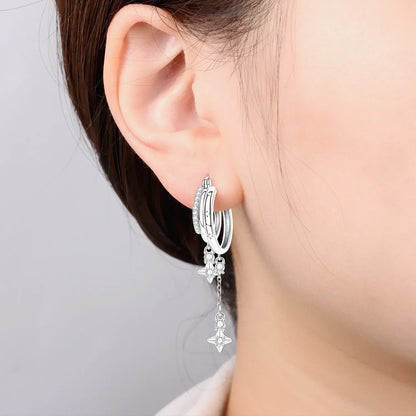 925 Sterling Silver Multi Layer Starry Tassel Drop Earrings Women Earrings Charm Trend Versatile Party Jewelry Gifts