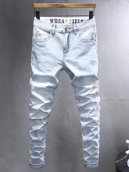 Spring and Autumn New Fashion Trend Solid Color Straight Stretch Denim Pants Men Slim Breathable High Quality Small Foot Pants
