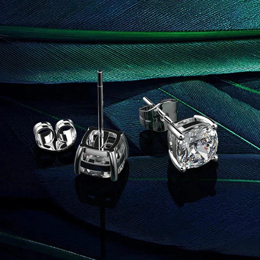 Certified Cushion Cut Moissanite Diamond Stud Earrings 0.5/1ct 925 Sterling Silver Plated 18k Gold Earring for Women Men