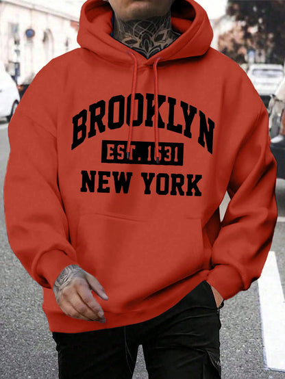 Beooklyn Est 1631 New York Printed Hooded Men Fleece Warm Big Size Hoodies Fashion fur-liner Hoodie Fashion Casual S-XXL Tops