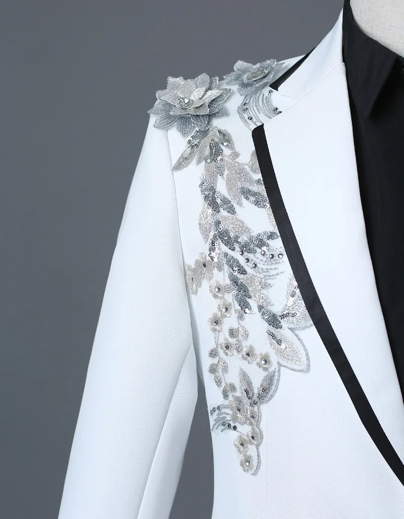 Stylish Stage Performance Men's Singer Nightclub Barbecue Suit Floral Embroidery Three-dimensional Double-sided Jacket