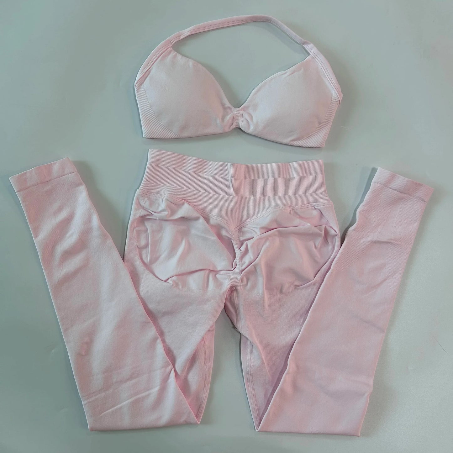2 Pieces Set For Woman Strappy Yoga Bra Sports Top Workout Leggings Set Seamless Gym Set Fitness Clothes Outfit Activewear