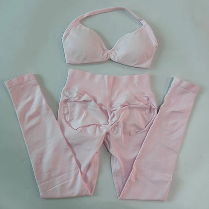 2 Pieces Set For Woman Strappy Yoga Bra Sports Top Workout Leggings Set Seamless Gym Set Fitness Clothes Outfit Activewear