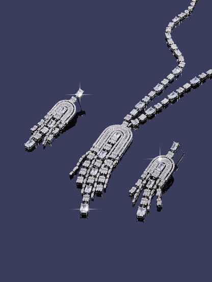 2025 Luxury Big Square Stone Long Necklace And Earrings Sets For Women Cubic Zirconia Dubai Bridal Jewelry