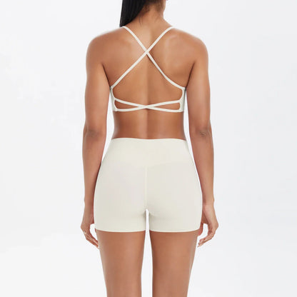 2PCS Yoga Clothes  Halter Yoga Top Set Fitness Gym Suit Crossover Back Sports Underwear Workout Gym Shorts Fitness High Waist