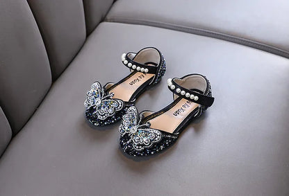 Kids Sandals for Girls Rhinestone Butterfly Elegant Versatile Children's Summer Sandals Soft Bottom Princess Fashion Flat Shoes