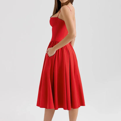 Summer Party Dresses 2025 New Arrivals Fit and Flare Elegant Midi Dress Red Night Date Dress