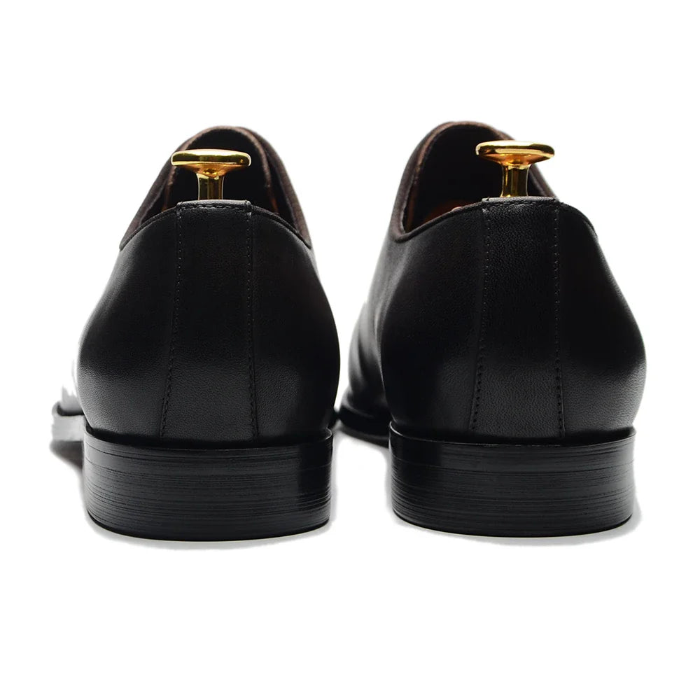 Brand Designer Whole Cut Oxford Dress Shoes Men Genuine Leather Handmade Lace Up Plain Toe Business Office Formal Wedding Shoe