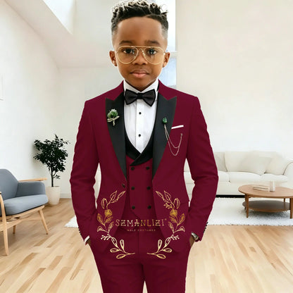 Pink Peaked Lapel Boy Formal Suits Dinner Tuxedos Boys Groomsmen Kids For Wedding Party Prom Suit Wear Ensembles De Blazers
