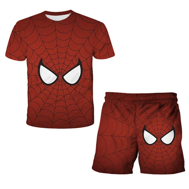 Kids Summer Tshirt Set Boys Spider-Man Trendy 2 Piece Hulk Iron Man Spiderman Outfit