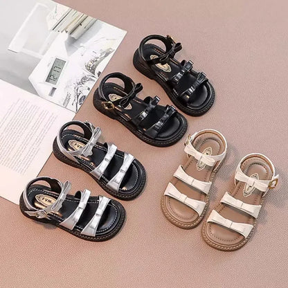 Bling Rhinestone Heart Buckles Strap Sandals for Kids Girls Brand Design Bowknot Sandalias Children Soft  Summer Flat Shoes