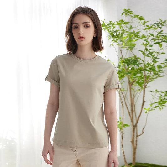 Summer Short Sleeved Clothes Premium Luxury Women's Clothing Combed Cotton Tshirts pima cotton Tee Shirt