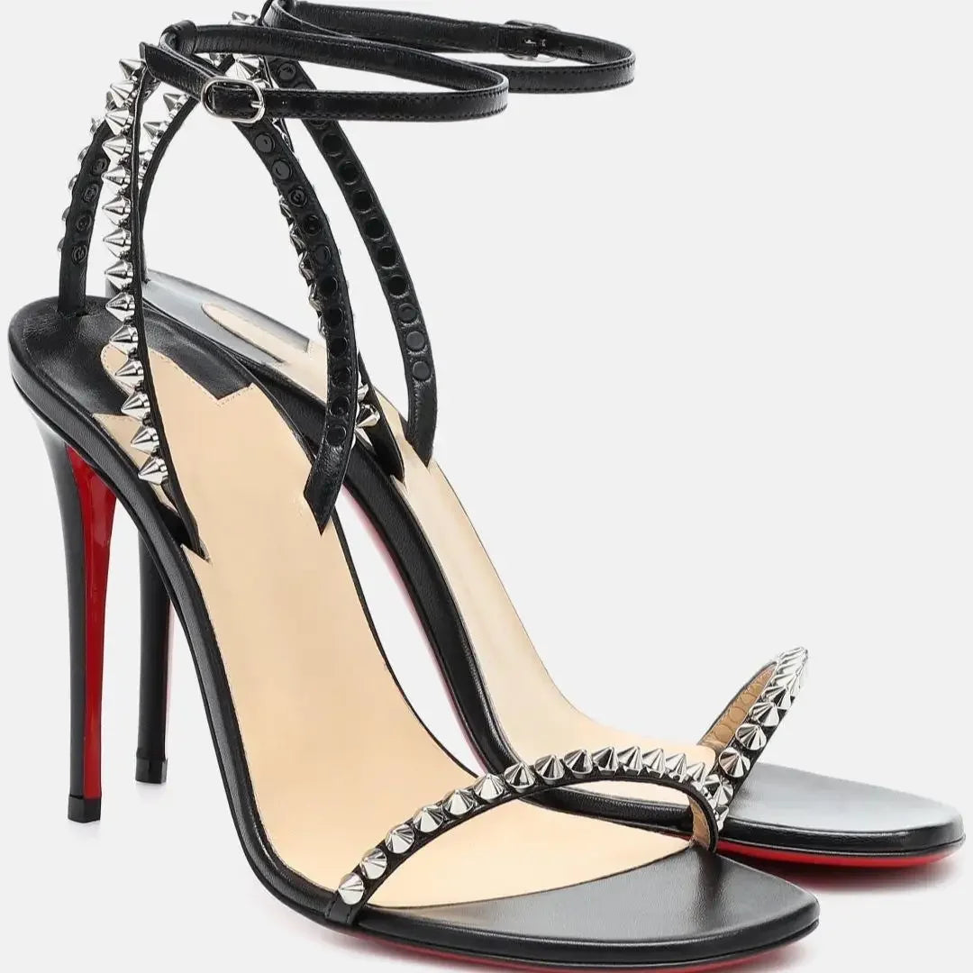 French white rivet strap versatile sexy temperament red sole super high heels open toe sandals fashion sandals round toe