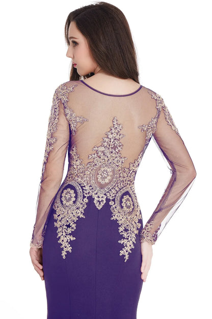 Prom Dresses Women Beading Long Sleeve Backless Elegant Lace Applique Formal Evening Party Gown For Bride Robe De Soirée
