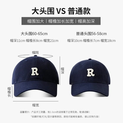 Large Head Circumference Baseball Cap Men's and Women's Dome Hat Soft Top Cap 60/65cm Sun Protection  Letter R Hat Adult Caps