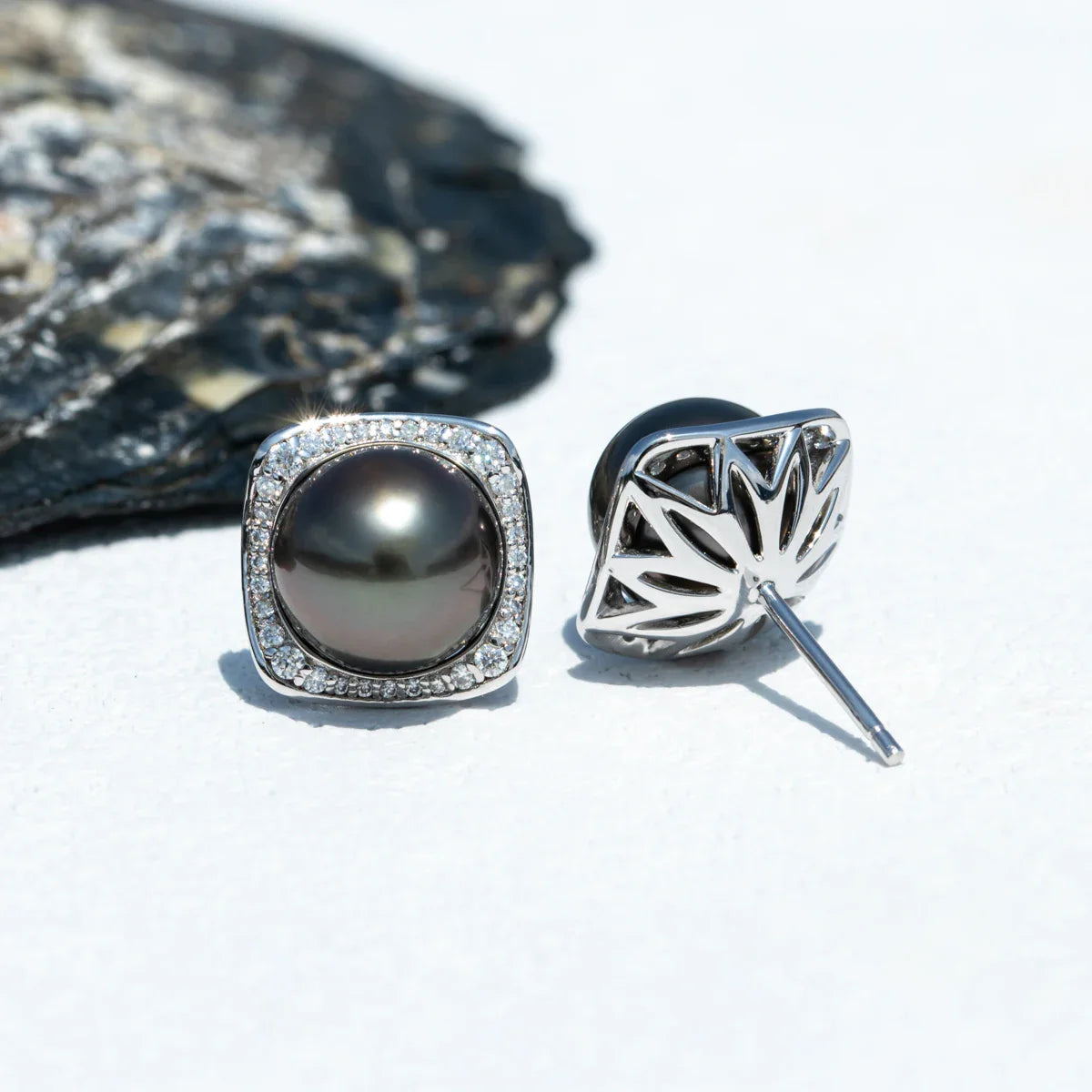9-10mm Natural Tahitian Pearl Stud Earrings With Cer S925 Sterling Silver High Luster Seawater Pearl Earrings For Woman