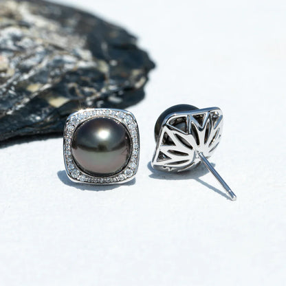 9-10mm Natural Tahitian Pearl Stud Earrings With Cer S925 Sterling Silver High Luster Seawater Pearl Earrings For Woman